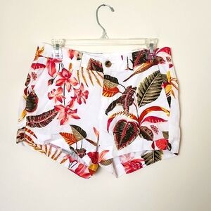 Old navy Linen floral white womens midrise everyday shorts, beachy, women's 4